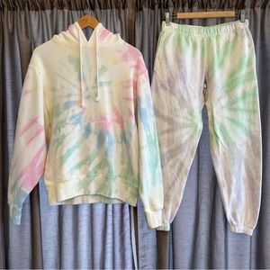 MADE Tie Dye Hoodie Sweatshirt & Sweatpants Oversized Lounge Set Pastel Rainbow